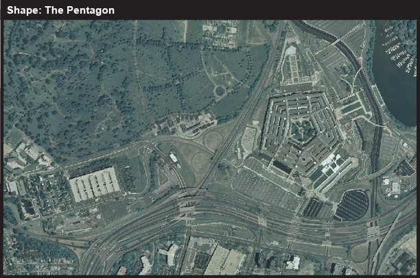Aerial view of Pentagon and surrounding landscape.