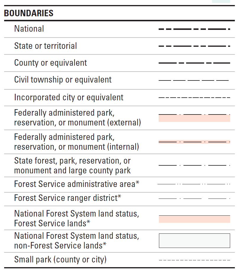Ranked categories of boundaries depicted on USGS topographic maps from national to small park.