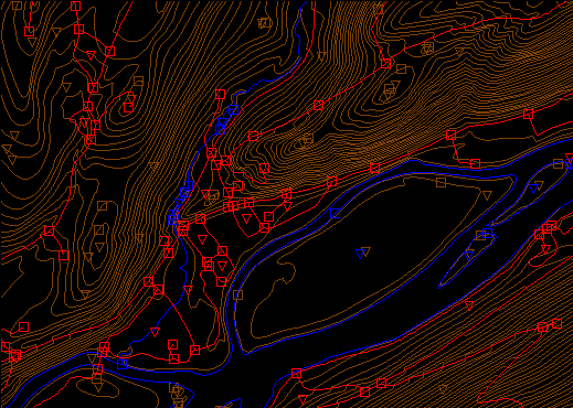 Portion of three Digital Line Graph layres for USGS Bushkill, PA. More in caption below. 