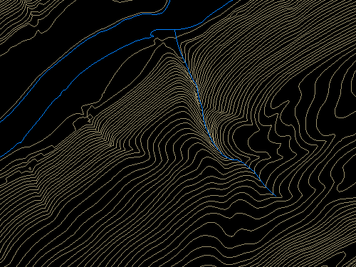 Portion of hypsography and hydrography layers of a large-scale DigitalLine Graph. More in text below. 