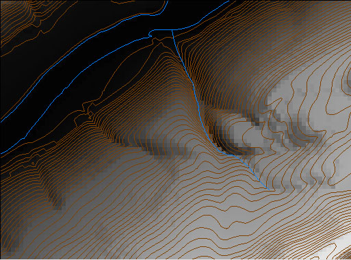 A USGS 7.5-minute DEM and the DLG hypsography and hydrography layers. More in surrounding text. 