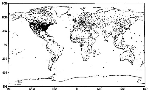 Pinpointed map. Concentrated most in the U.S.