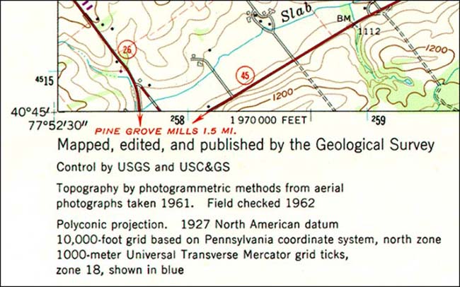 Southwest corner of a USGS topographic map. More details in text above.