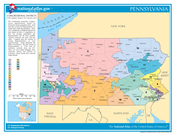 Congressional districts of Pennsylvania map.
