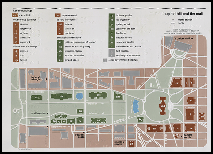 Tactile map of Capitol Hill - raised braille on every section.