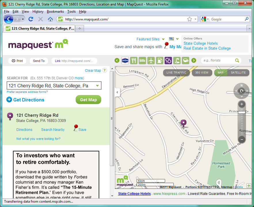 Screenshot of an address geocoded by mapquest in 2011.