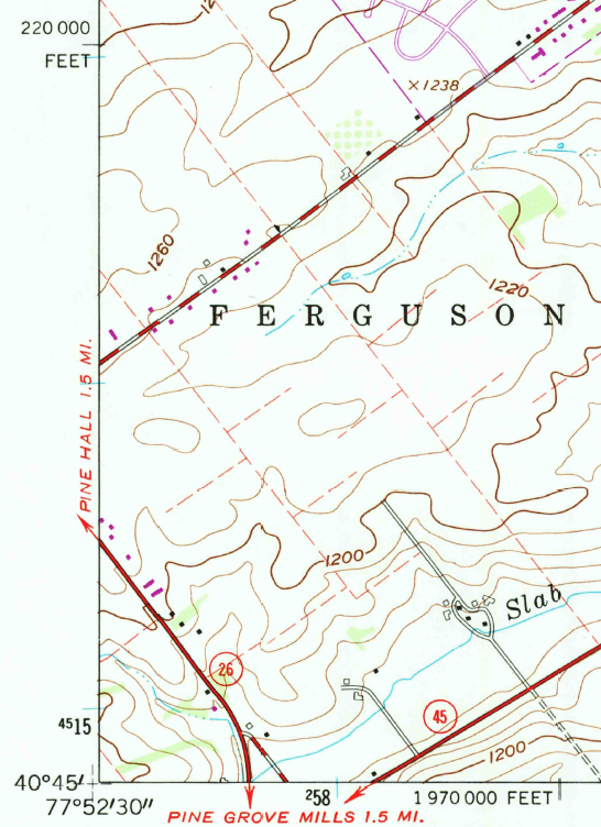 SW corner of a USGS topographic map.
