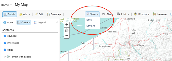 Saving a map in ArcGIS Online