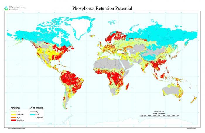 Map of P retention potential. See image caption