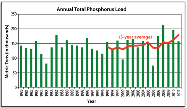 graph of annual total phosphorus loads to the Gulf of Mexico