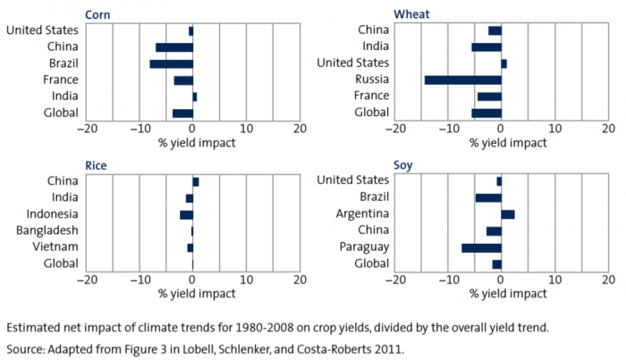Climate change effects on crop yields bar charts