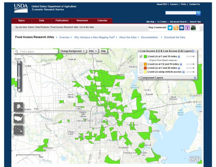 Map of food desert areas in Houston, Texas