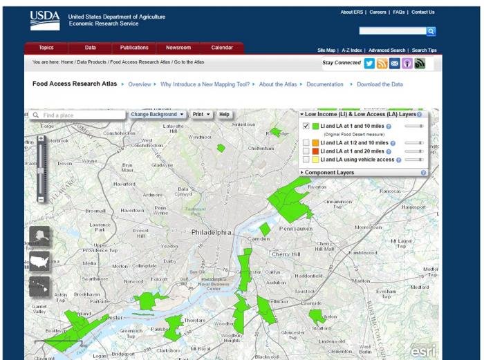 USDA map of food desert areas in Philadelphia, Pennsylvania