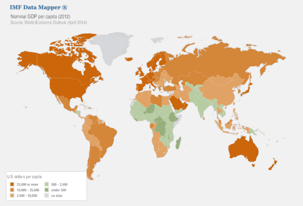 GDP per capita world map from 2012, see text description in link below