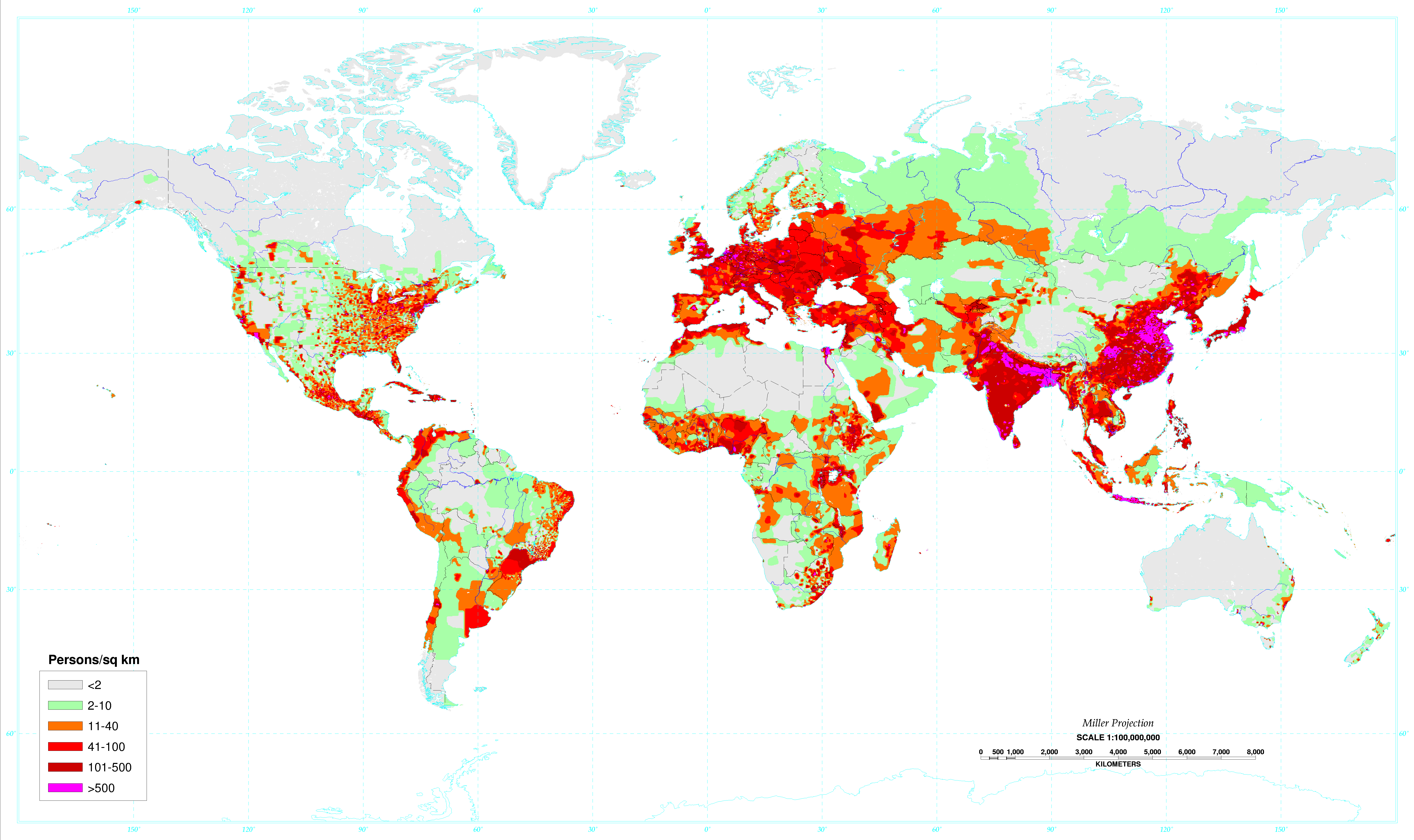 World population density map.