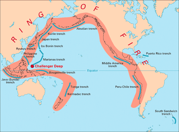 Map showing the ring of fire