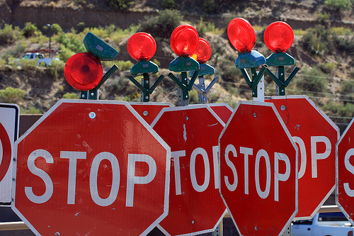 a group of STOP signs