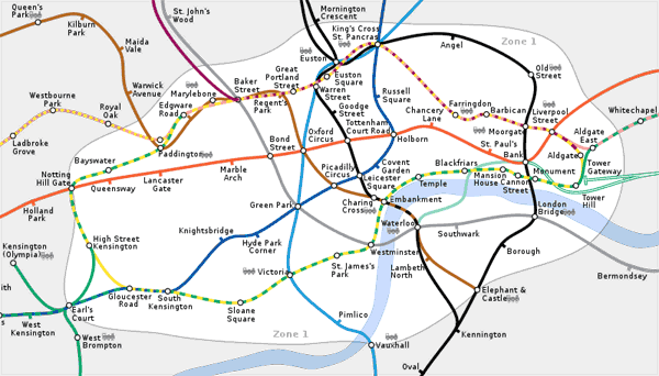 A map showing the entire London Underground System with more accurate distances between stops