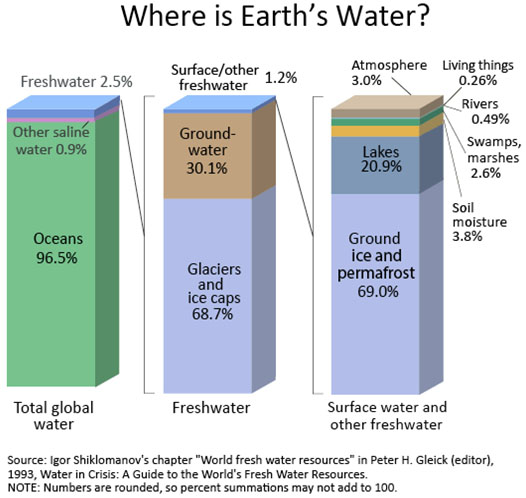  Graphic showing the distribution of freshwater on the earth's surface.