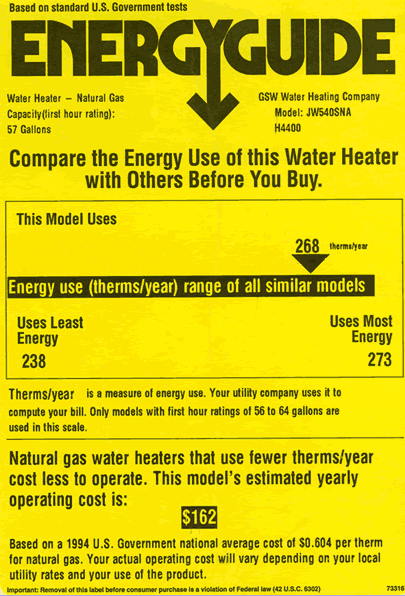 Energy Guide comparative label. Details explained in paragraph above.