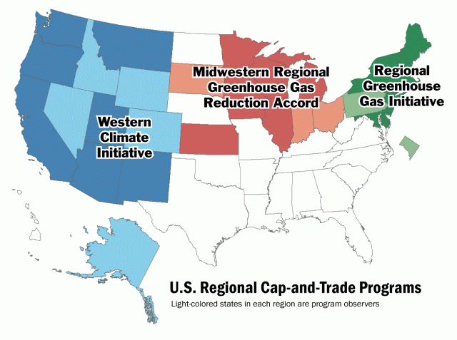  US map showing states with greenhouse gas programs