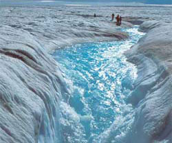 Glacial meltwater flowing on a glacier