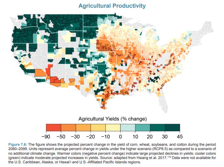 Agricultural Productivity of the US General decrease on east half of US, large increase in north western border states