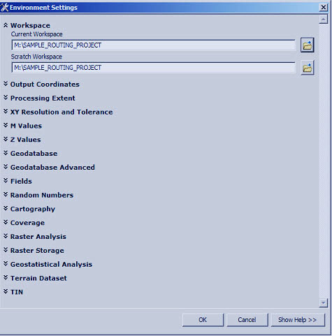 Screen capture of Environment Settings in ArcGIS