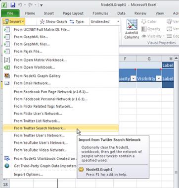 Screenshot of NodeXL