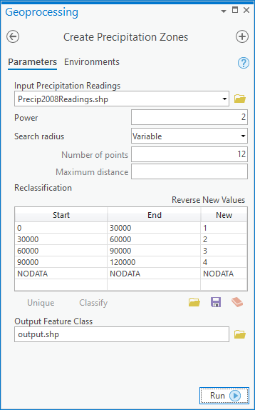 A screen capture of the Create Precipitation Zones dialog box