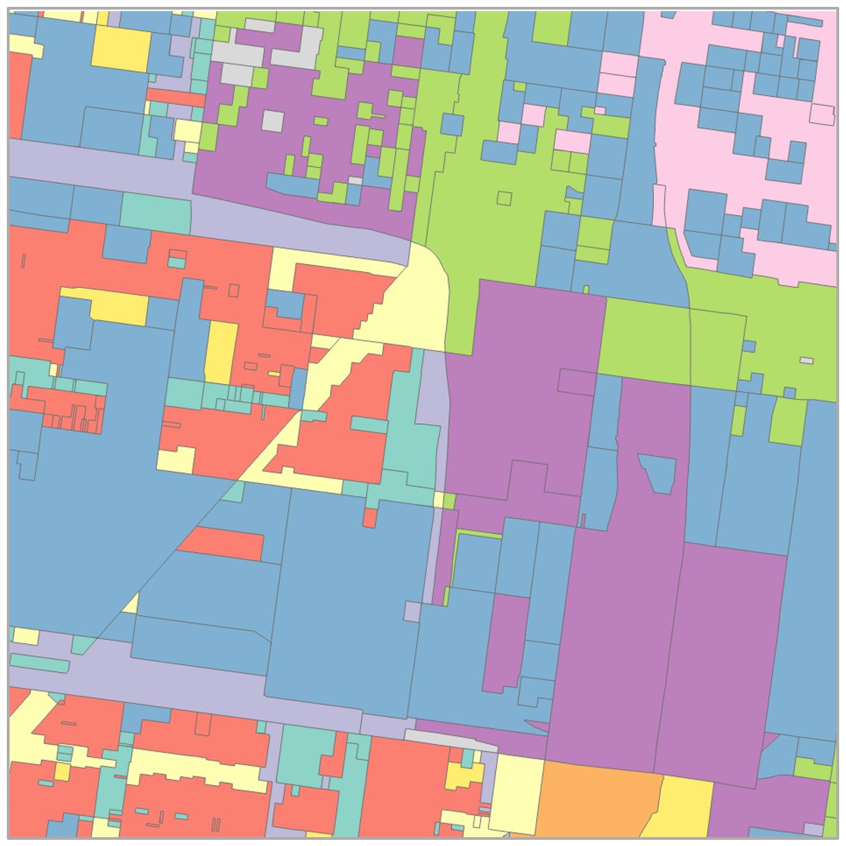 Map of zoning data showing colorful blocks of varying sizes