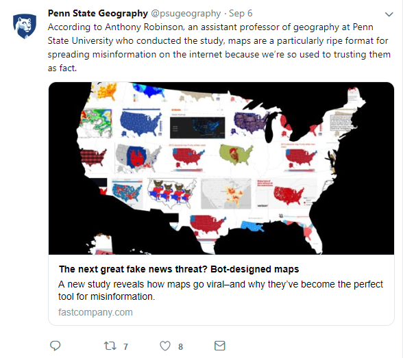 twitter post about maps being used to spread misinformation on the internet