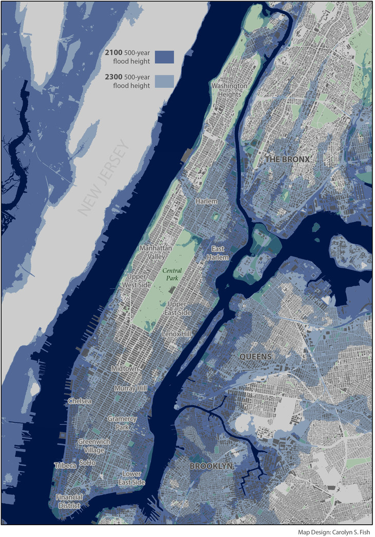 a map depicting predicted storm surge in NYC