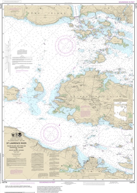 example of a nautical chart from NOAA showing islands and water with superimposed grid features