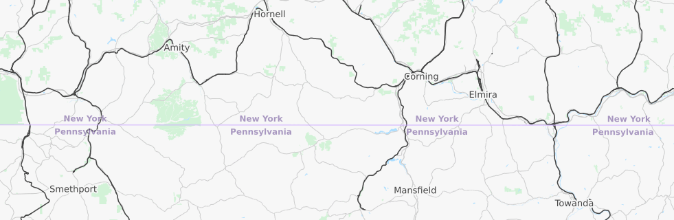 New York/ PA state boundary shown labeled on map, see surrounding text