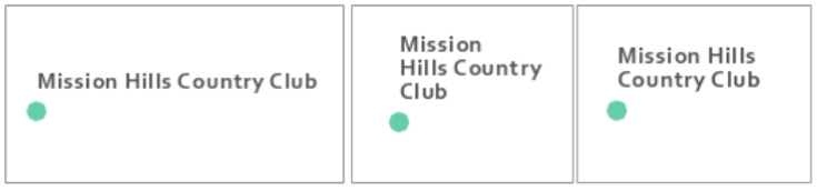 Three images of a point label for "Mission Hills Country Club".  See image caption for details.