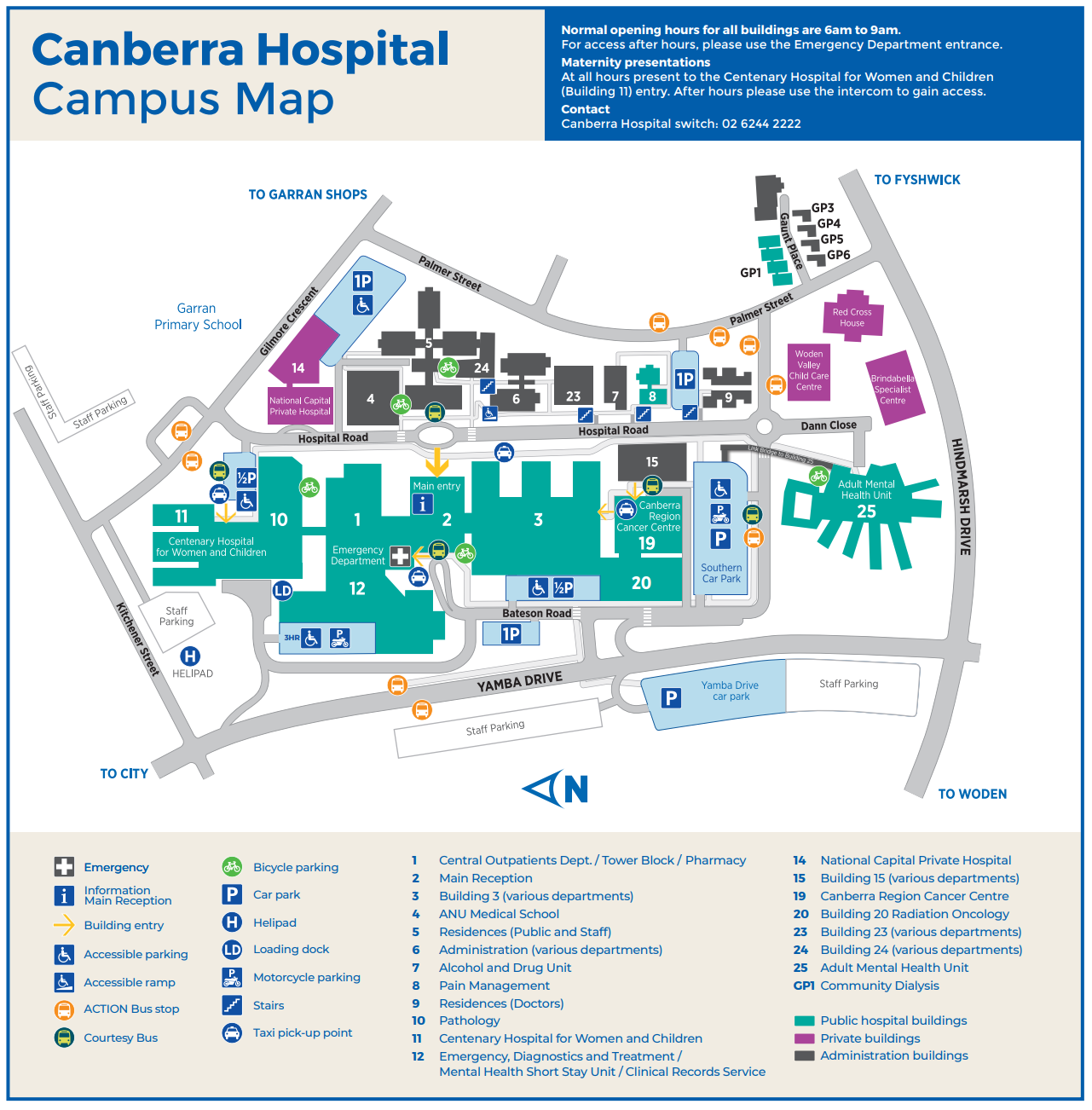 Canberra Hospital map using are features, see caption and text surrounding image