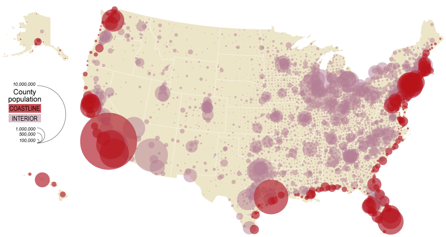 Proportional Symbol map of County Population density, see text below image