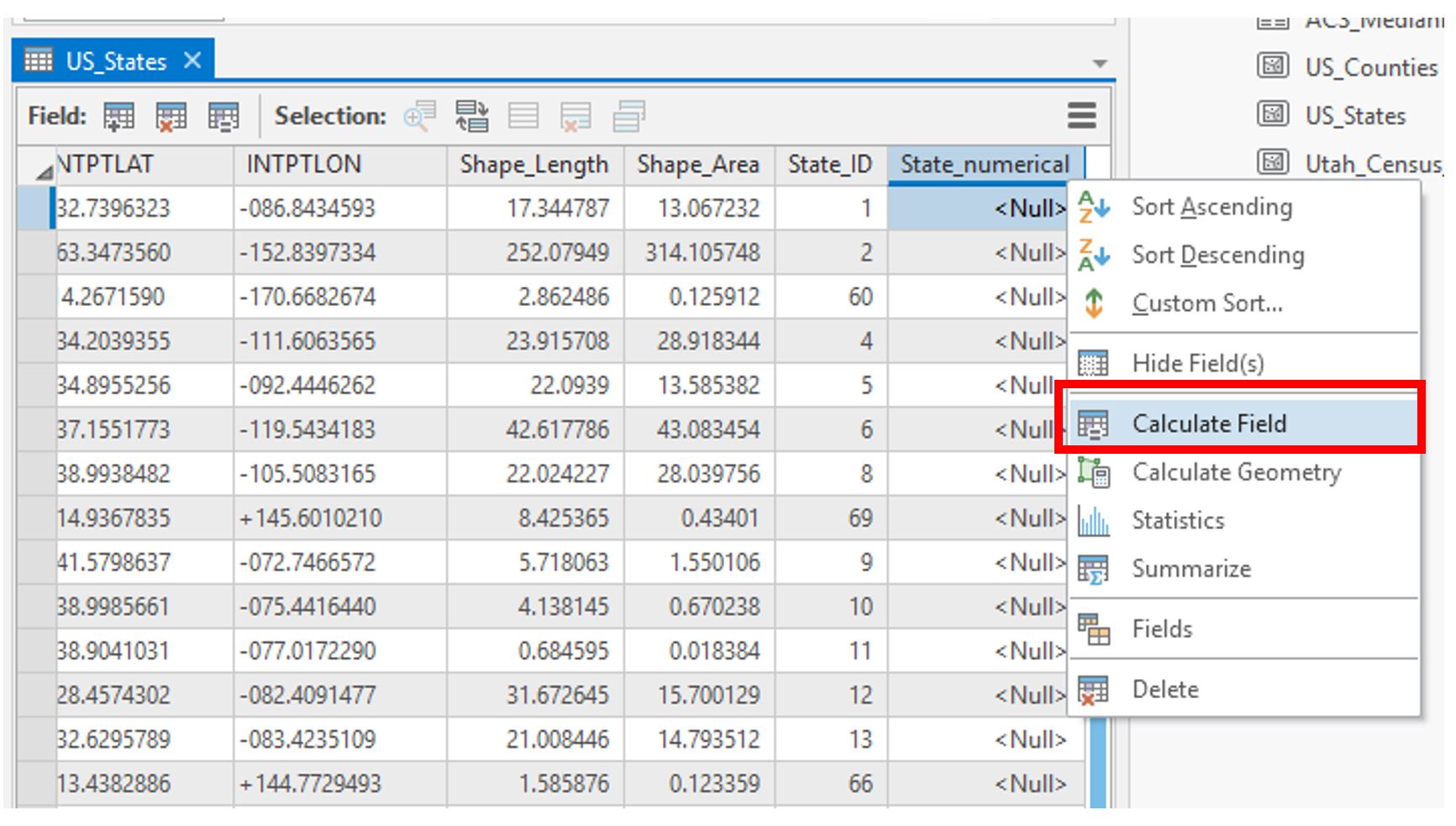 screen capture to highlight the Calculate Field 