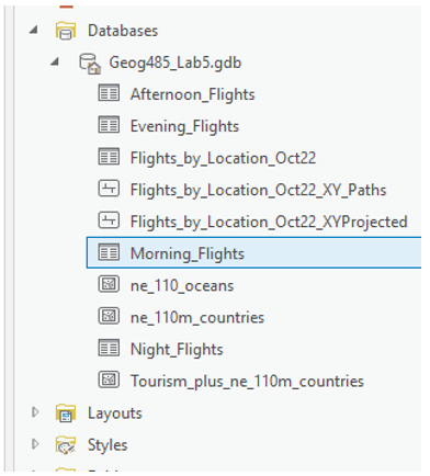 screenshot of flight tables in the Contents Pane