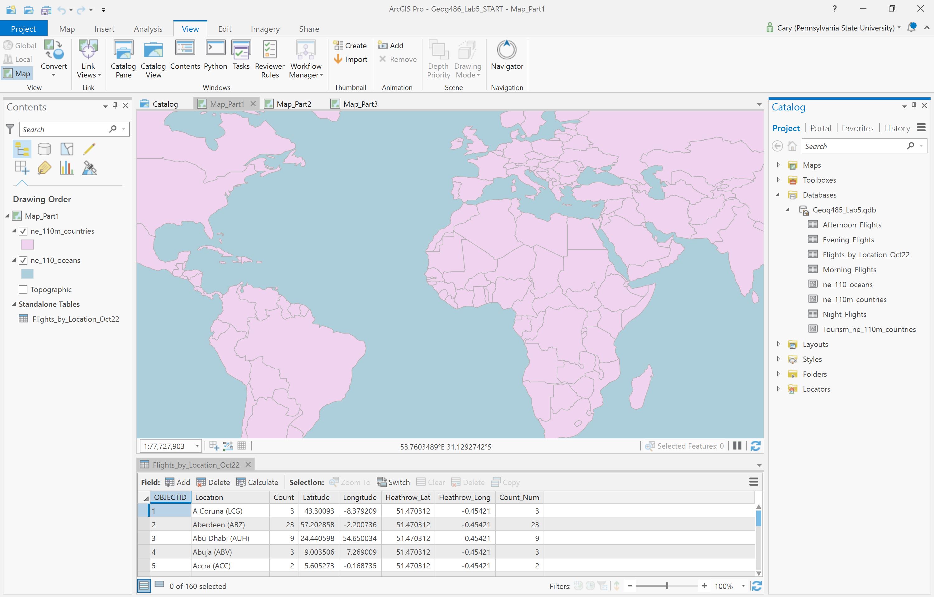 screen capture of Lab 5 starting file in ArcGIS Pro