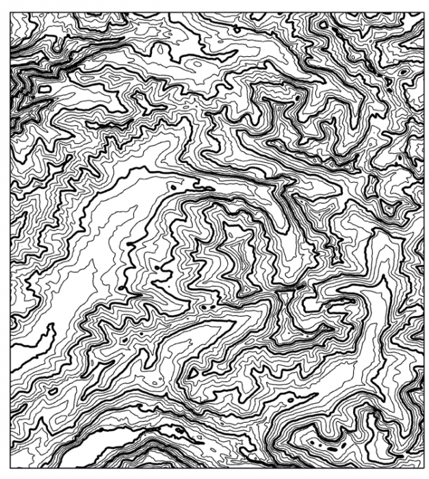 contours drawn at 50m intervals with index contours every 200m