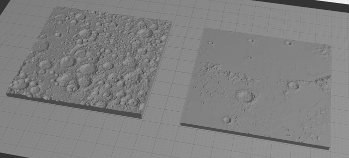 Two STL files demonstrating difference between near and far side of the moon, see caption
