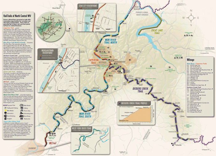 A map of trails near Morgantown, West Virginia