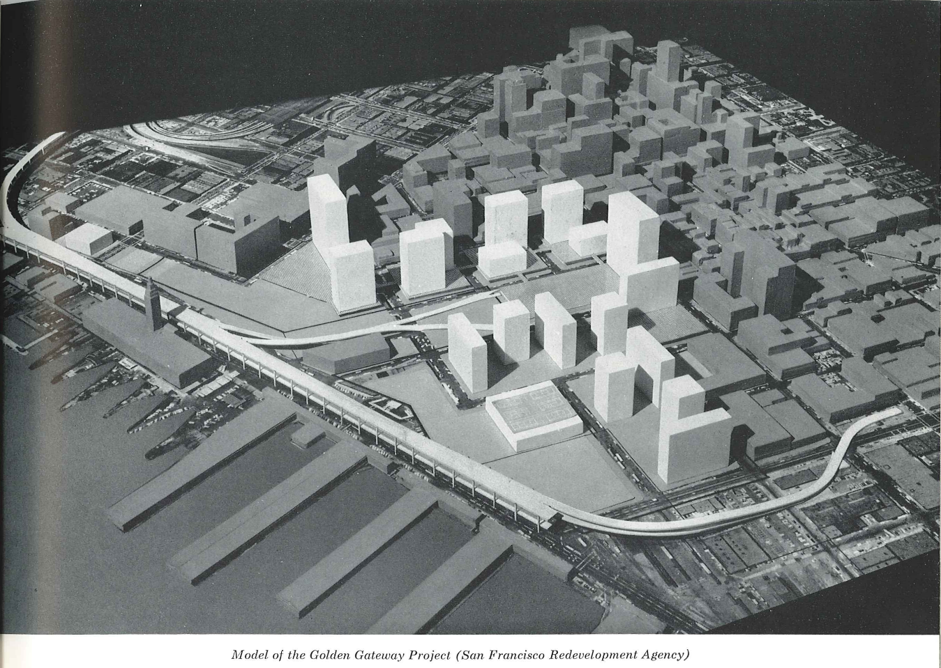 3D model of 1960 model of the Golden Gateway Project, see text above