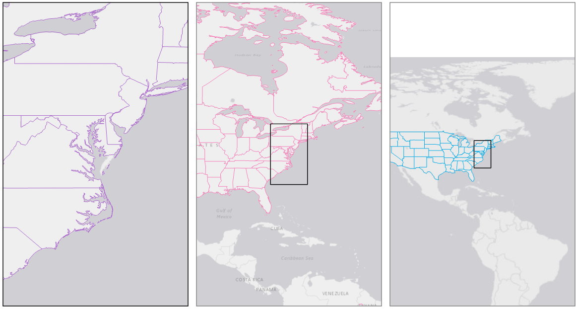 three Natural Earth US maps, see surrounding text