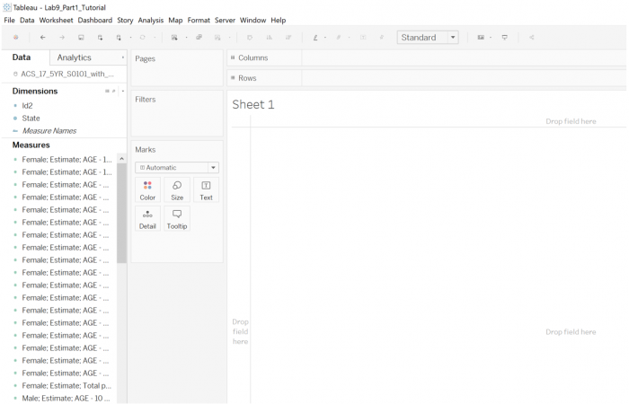 screen capture of blank worksheet in Tableau