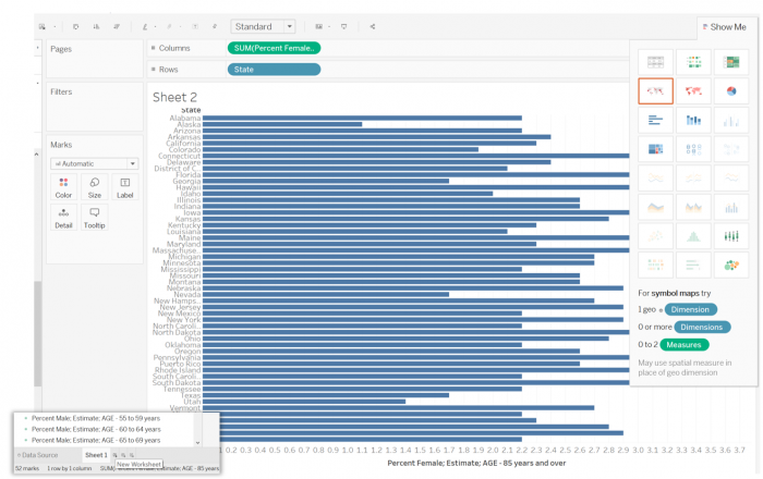 screen capture: creating a bar graph in Tableau