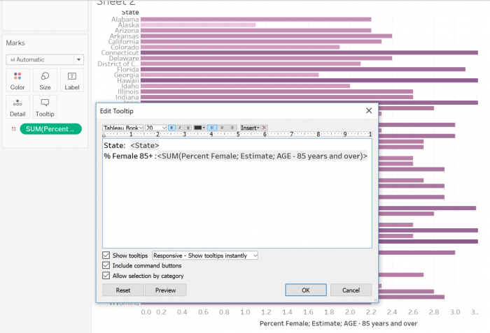 screen capture: editing tooltips in Tableau