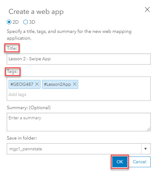 Illustration of how to find Title and Tags under Create a web app